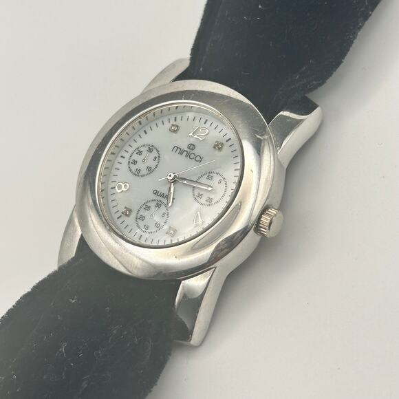 MINICCI Silver Mother Pearl Dial Black Strap Women’s Watch 38mm Working - Picture 8 of 8